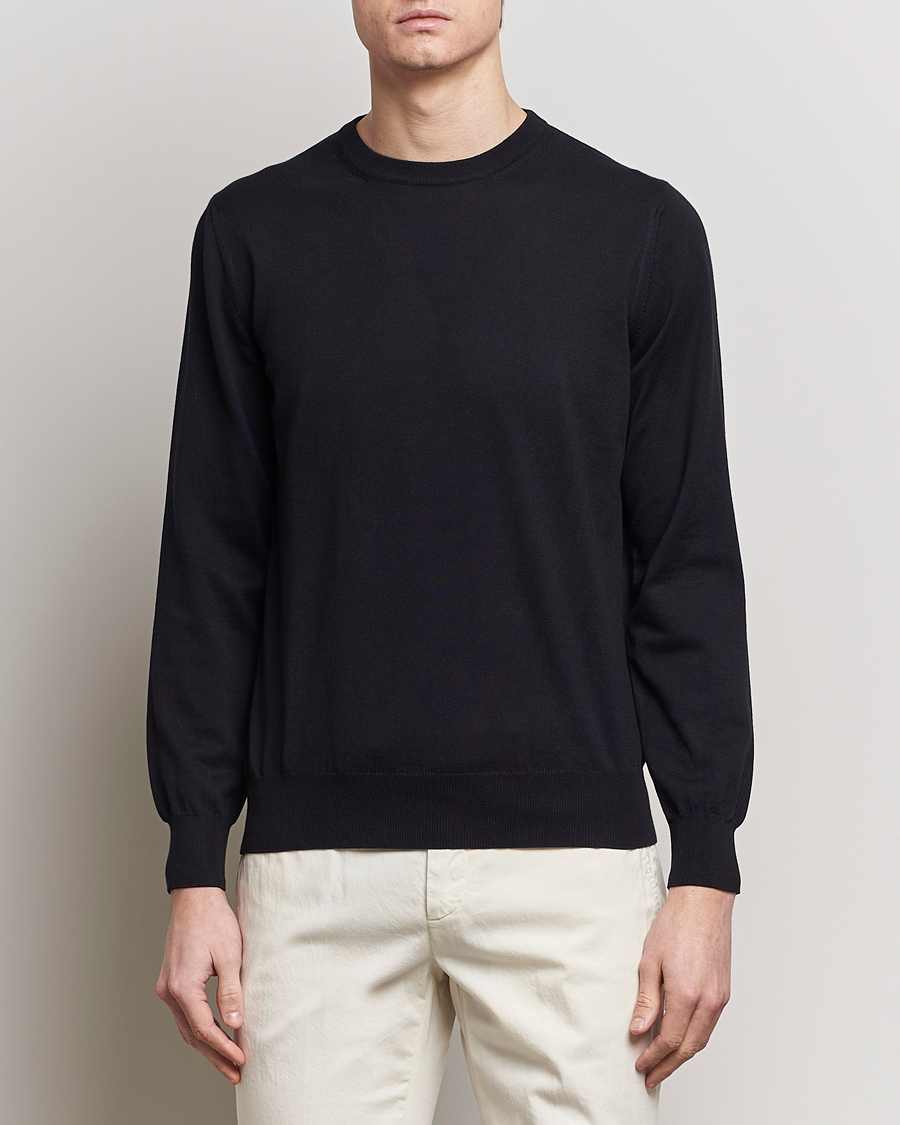 Hombres | Business & Beyond | Canali | Cotton Crew Neck Pullover Black