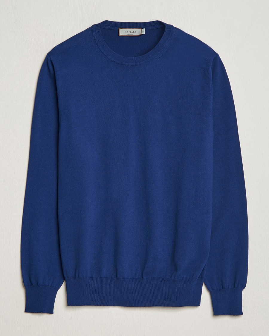 Hombres | Jerséis y prendas de punto | Canali | Cotton Crew Neck Pullover Royal Blue