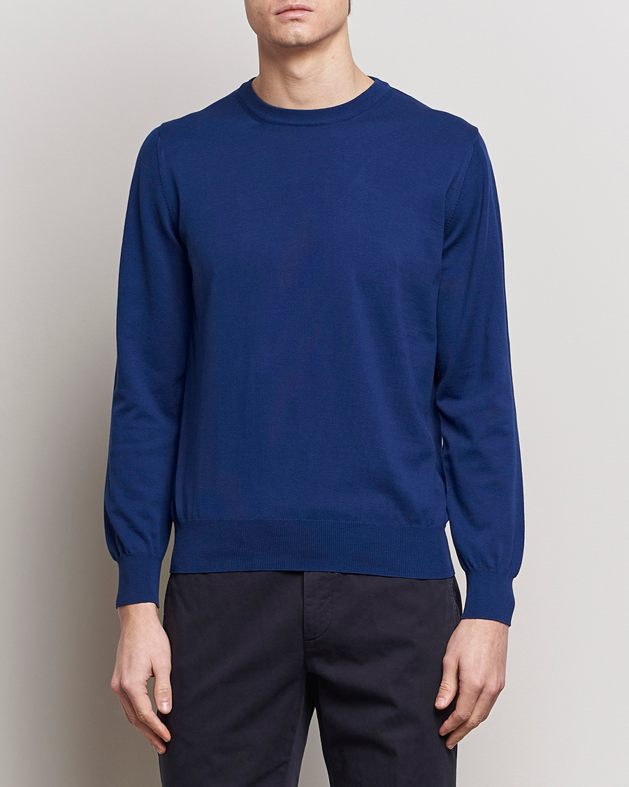 Hombres | Jerséis y prendas de punto | Canali | Cotton Crew Neck Pullover Royal Blue