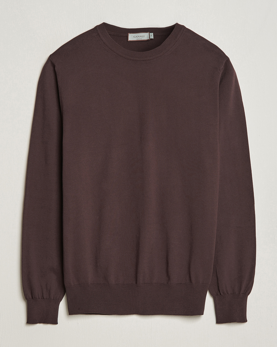 Hombres | Jerséis y prendas de punto | Canali | Cotton Crew Neck Pullover Dark Brown