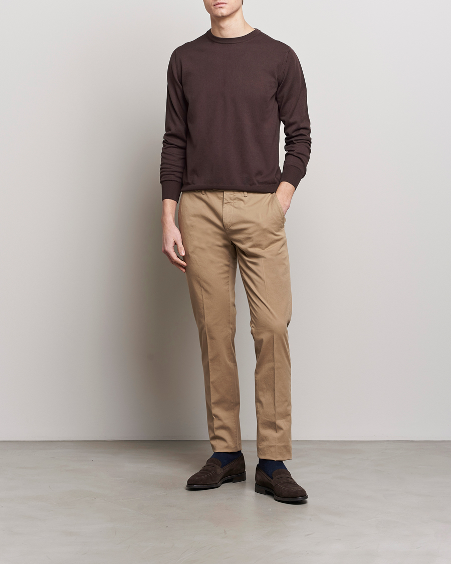 Hombres | Jerséis y prendas de punto | Canali | Cotton Crew Neck Pullover Dark Brown