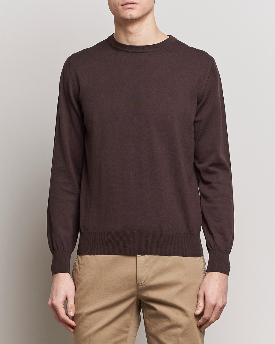 Hombres | Jerséis y prendas de punto | Canali | Cotton Crew Neck Pullover Dark Brown