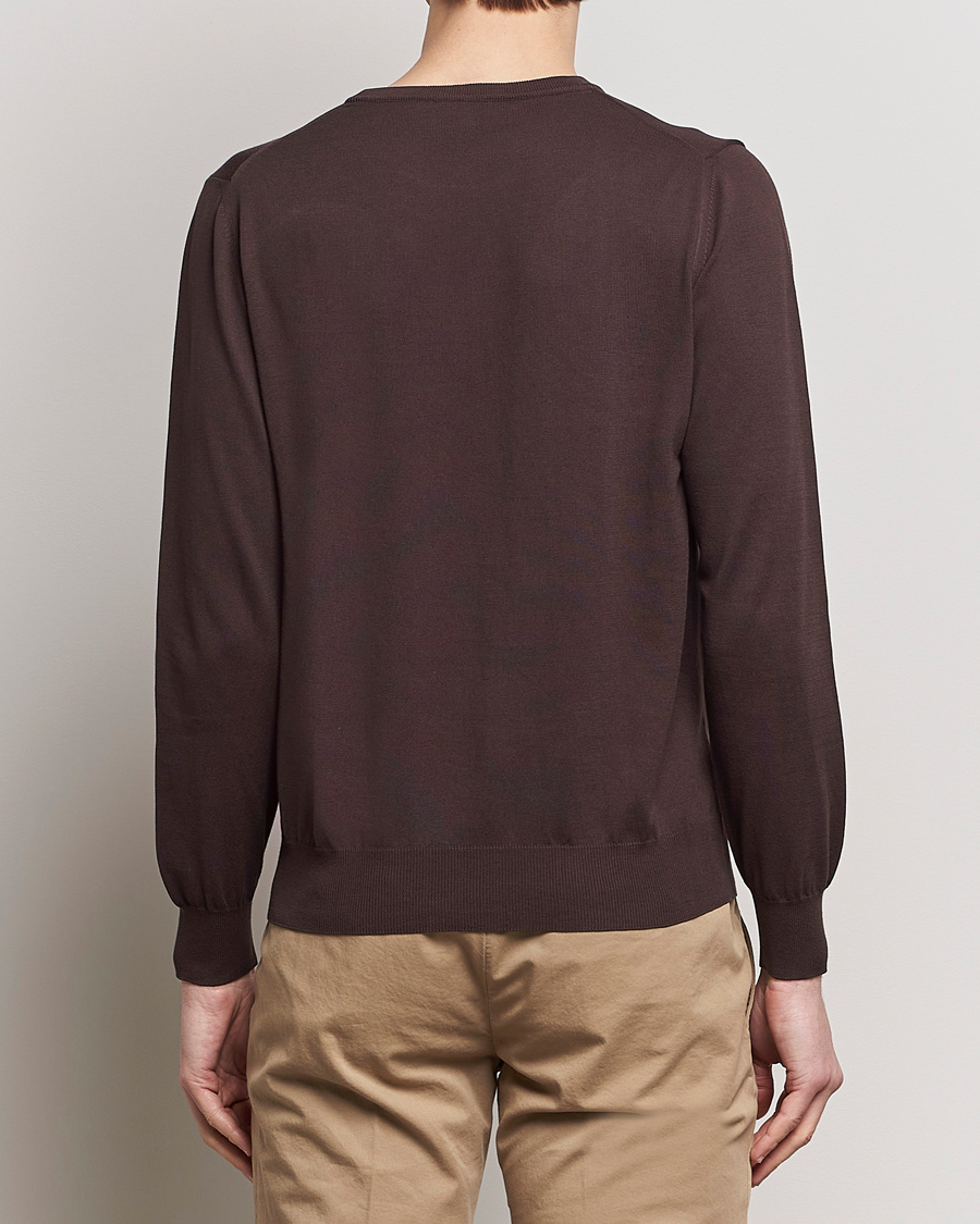 Hombres | Jerséis y prendas de punto | Canali | Cotton Crew Neck Pullover Dark Brown
