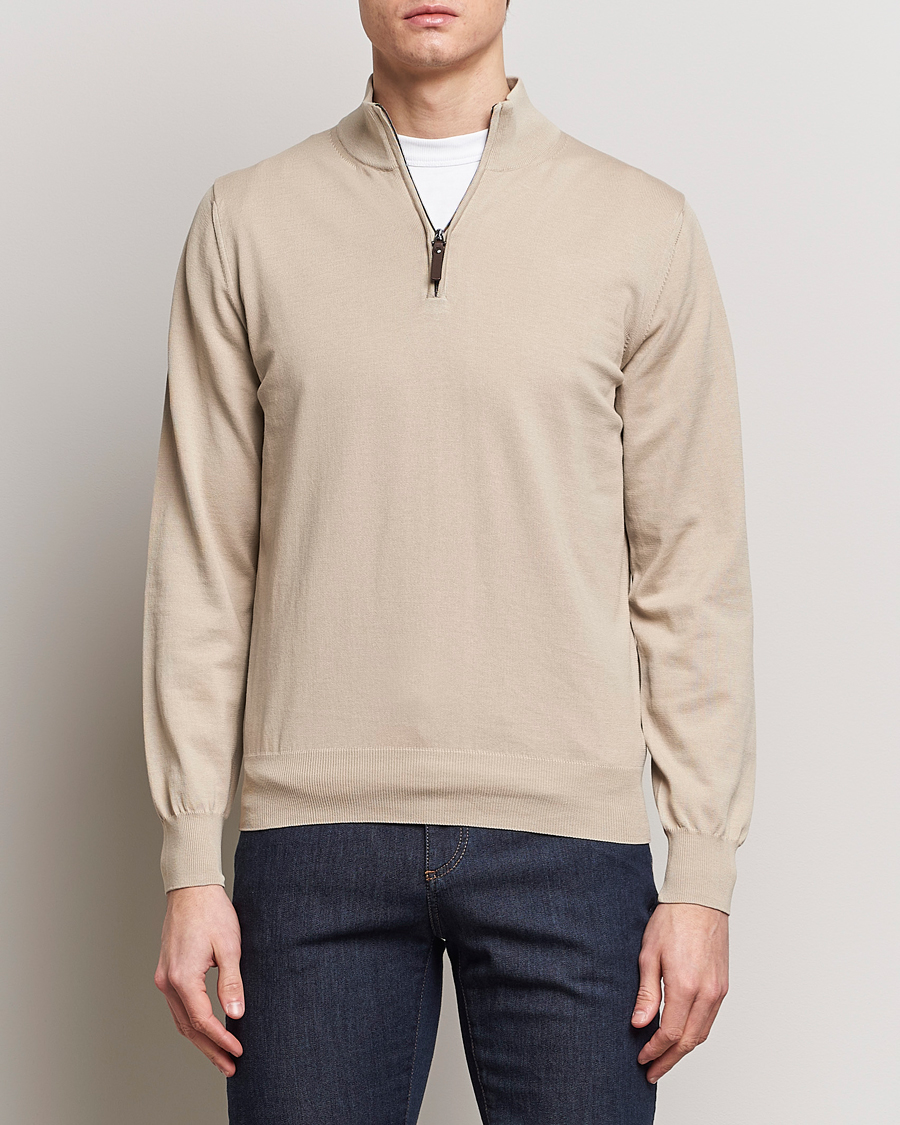Hombres | Italian Department | Canali | Cotton Half Zip Sweater Beige