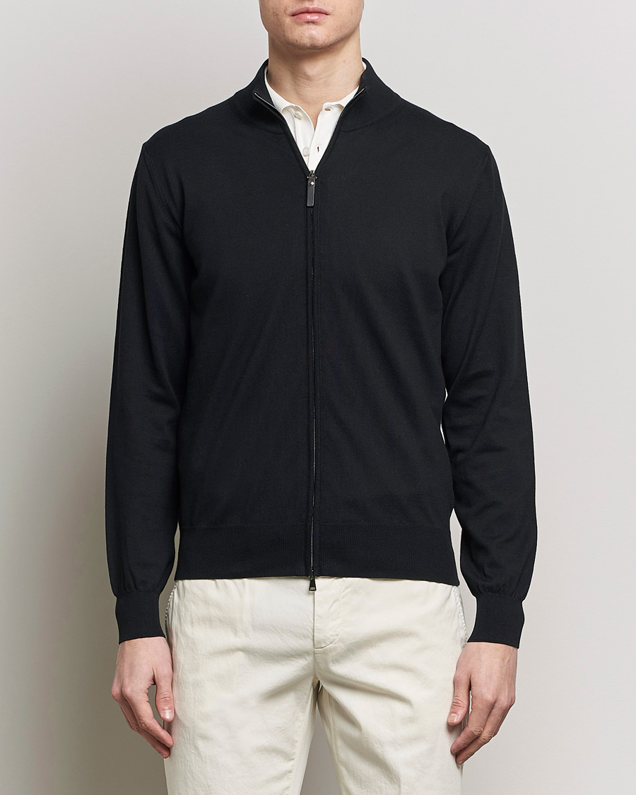 Hombres | Cremallera completa | Canali | Cotton Full Zip Sweater Black