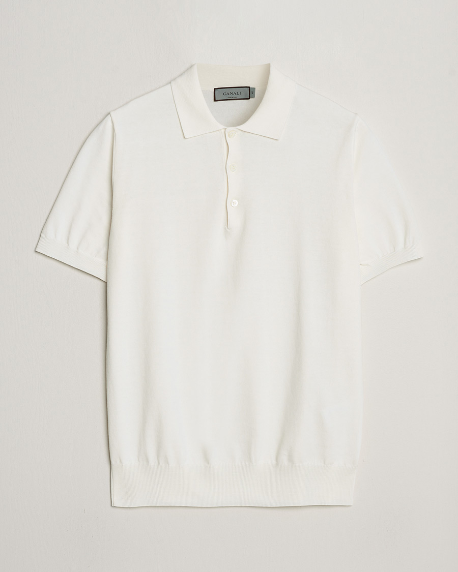 Hombres | Polos | Canali | Cotton Short Sleeve Polo White