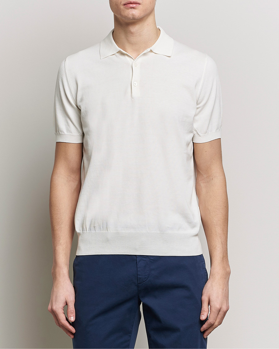 Hombres | Polos | Canali | Cotton Short Sleeve Polo White
