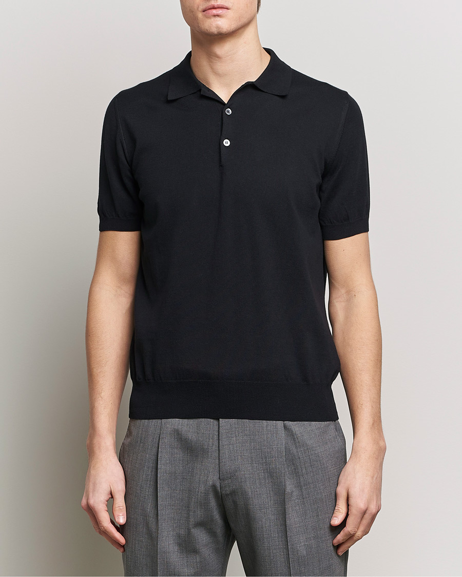 Hombres | Italian Department | Canali | Cotton Short Sleeve Polo Black