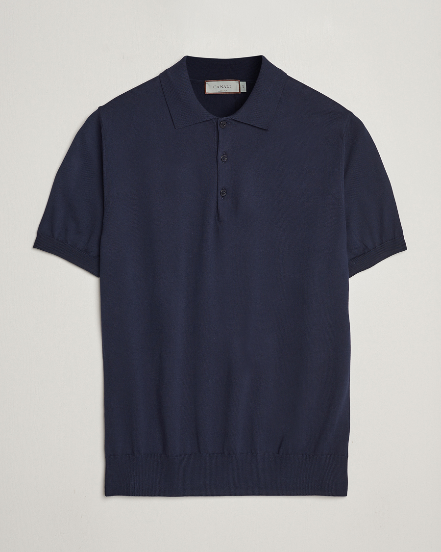 Hombres | Polos | Canali | Cotton Short Sleeve Polo Navy