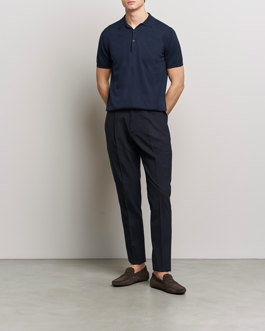 Hombres | Polos | Canali | Cotton Short Sleeve Polo Navy