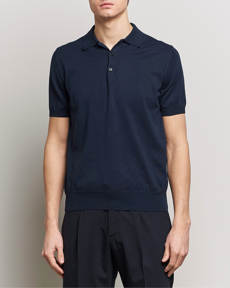 Hombres | Business & Beyond | Canali | Cotton Short Sleeve Polo Navy