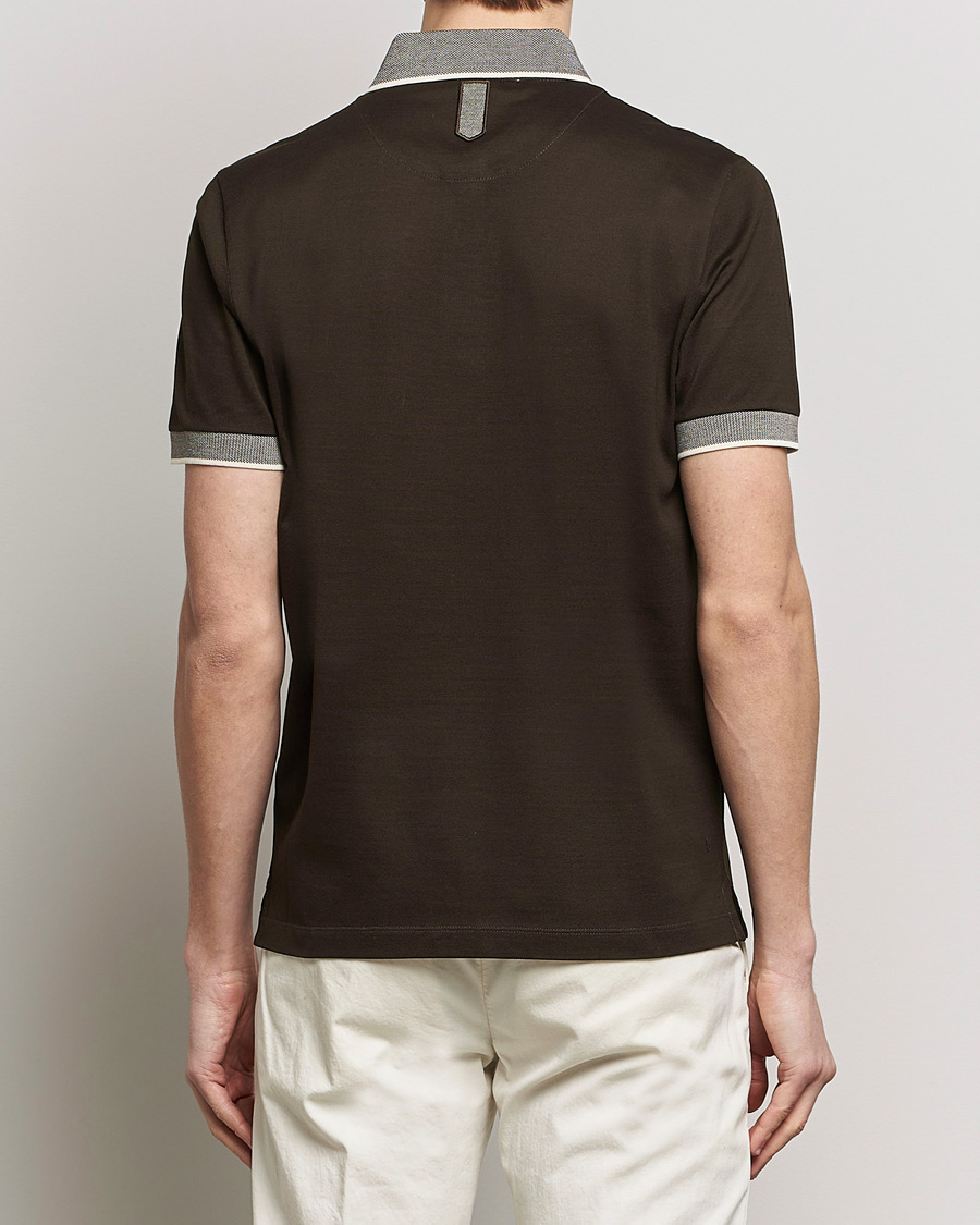 Hombres | Polos | Canali | Contrast Collar Short Sleeve Polo Dark Brown