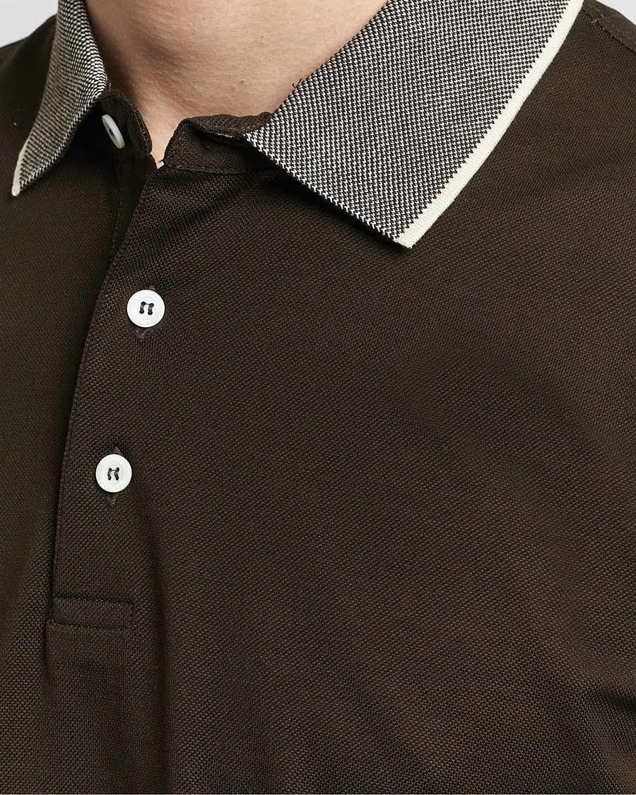Hombres | Polos | Canali | Contrast Collar Short Sleeve Polo Dark Brown