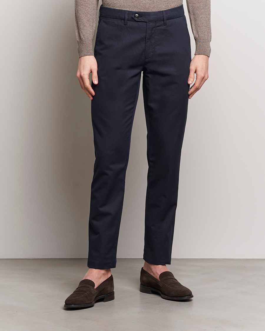 Hombres | Ropa | Canali | Cotton/Linen Trousers Navy