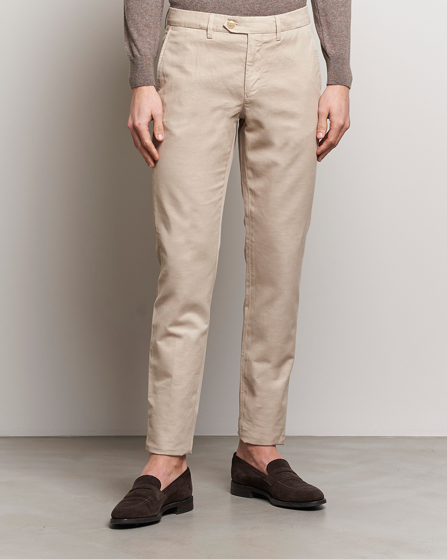 Hombres | Italian Department | Canali | Cotton/Linen Trousers Light Beige