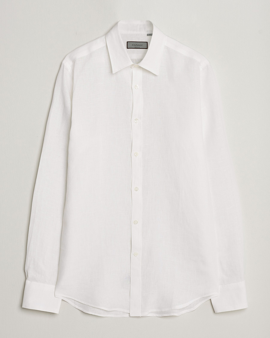 Hombres | Camisas | Canali | Slim Fit Linen Sport Shirt White