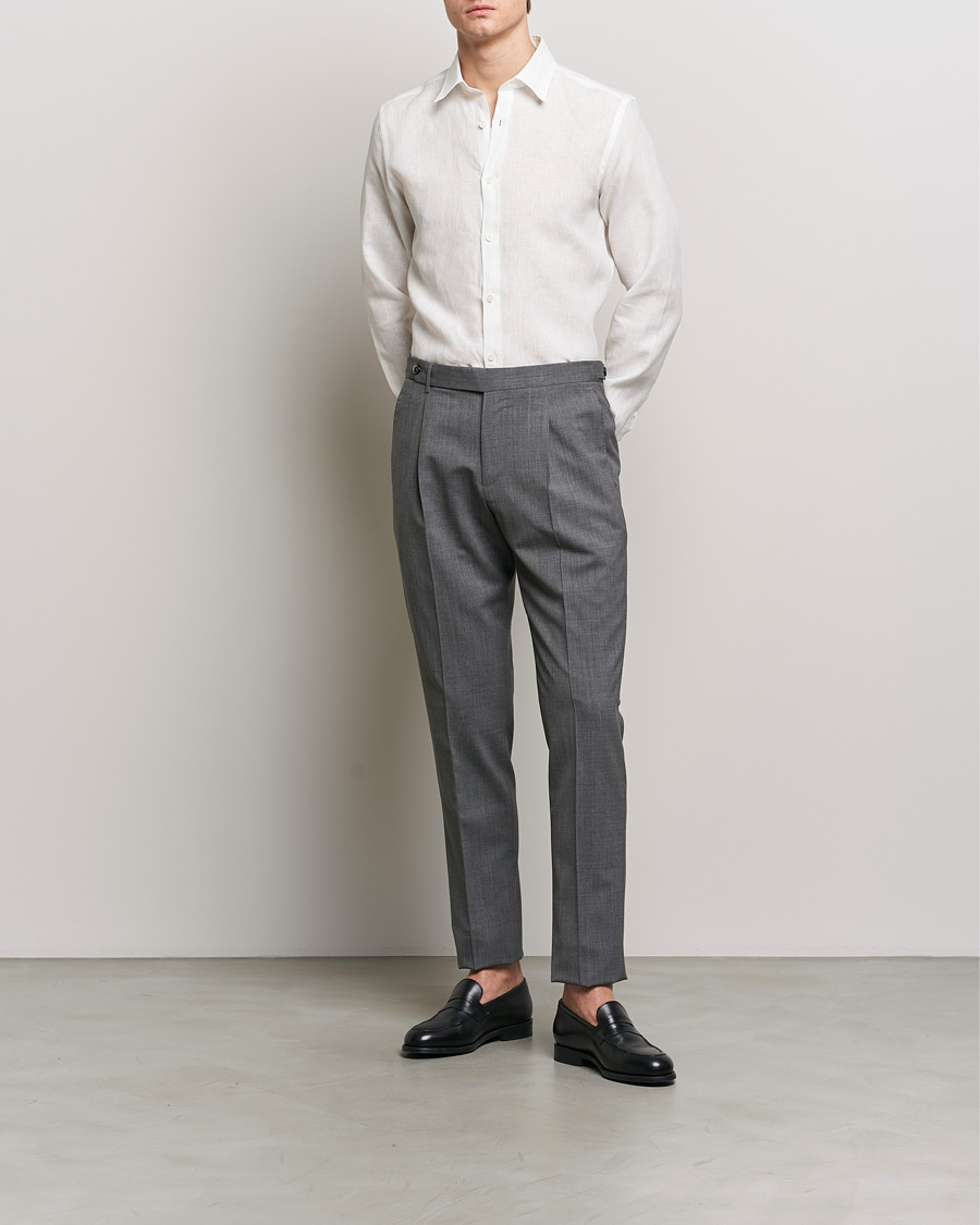 Hombres | Camisas | Canali | Slim Fit Linen Sport Shirt White