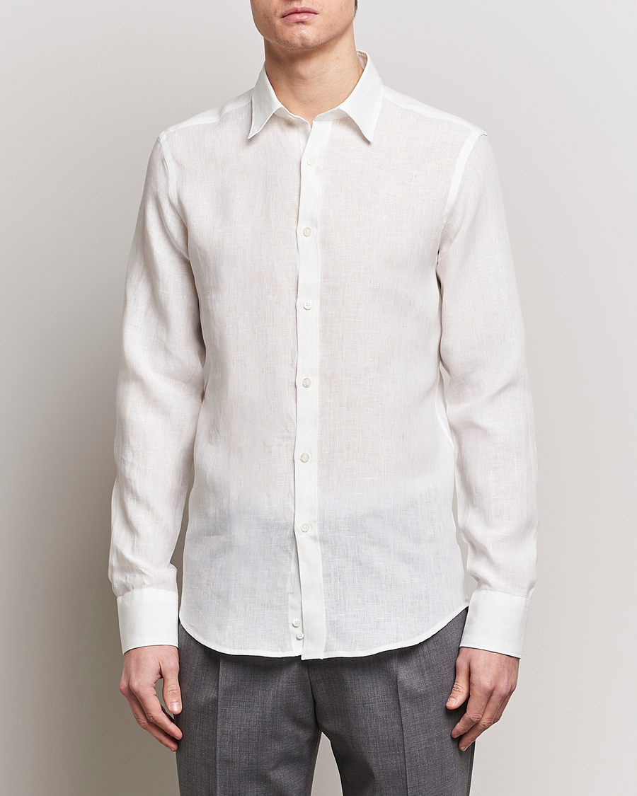 Hombres | Quiet Luxury | Canali | Slim Fit Linen Sport Shirt White