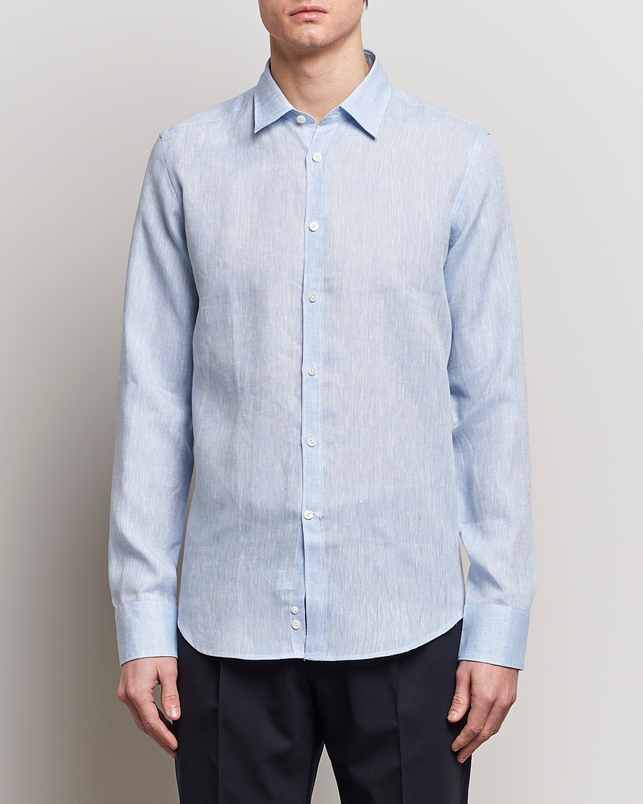 Hombres | Camisas de lino | Canali | Slim Fit Linen Sport Shirt Light Blue