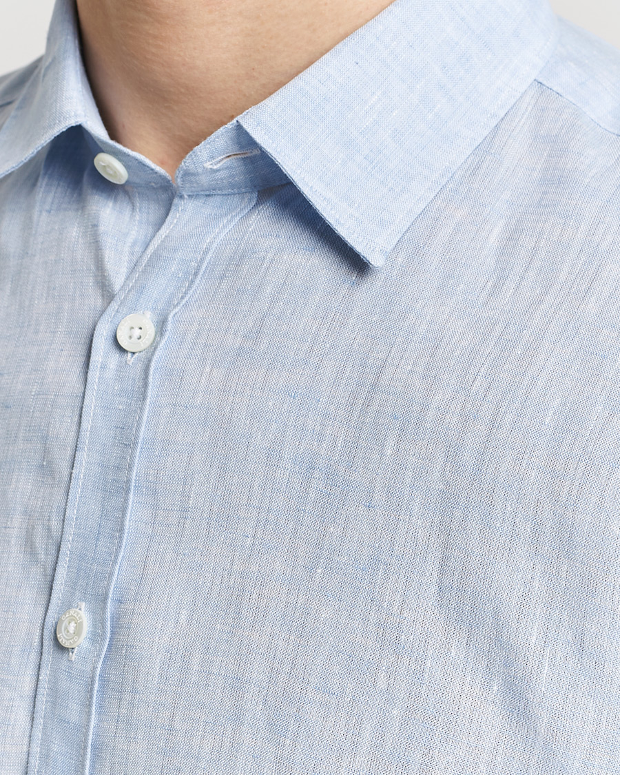 Hombres | Camisas | Canali | Slim Fit Linen Sport Shirt Light Blue