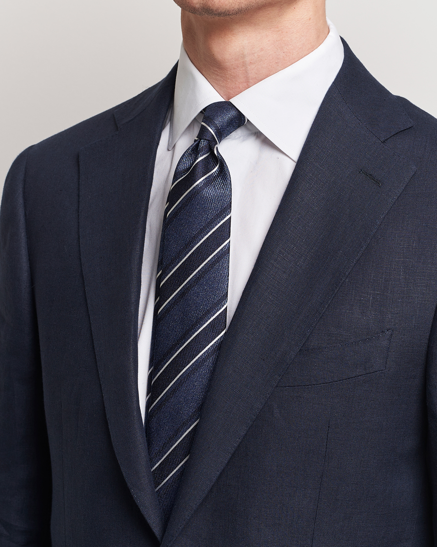 Hombres | Business & Beyond | Canali | Regimental Stripe Silk Tie Dark Blue