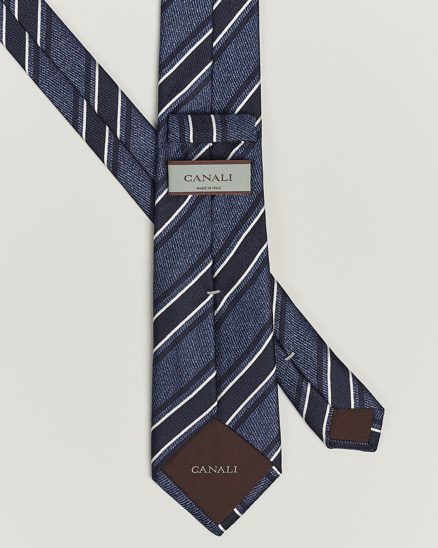 Hombres | Canali Regimental Stripe Silk Tie Dark Blue | Canali | Regimental Stripe Silk Tie Dark Blue