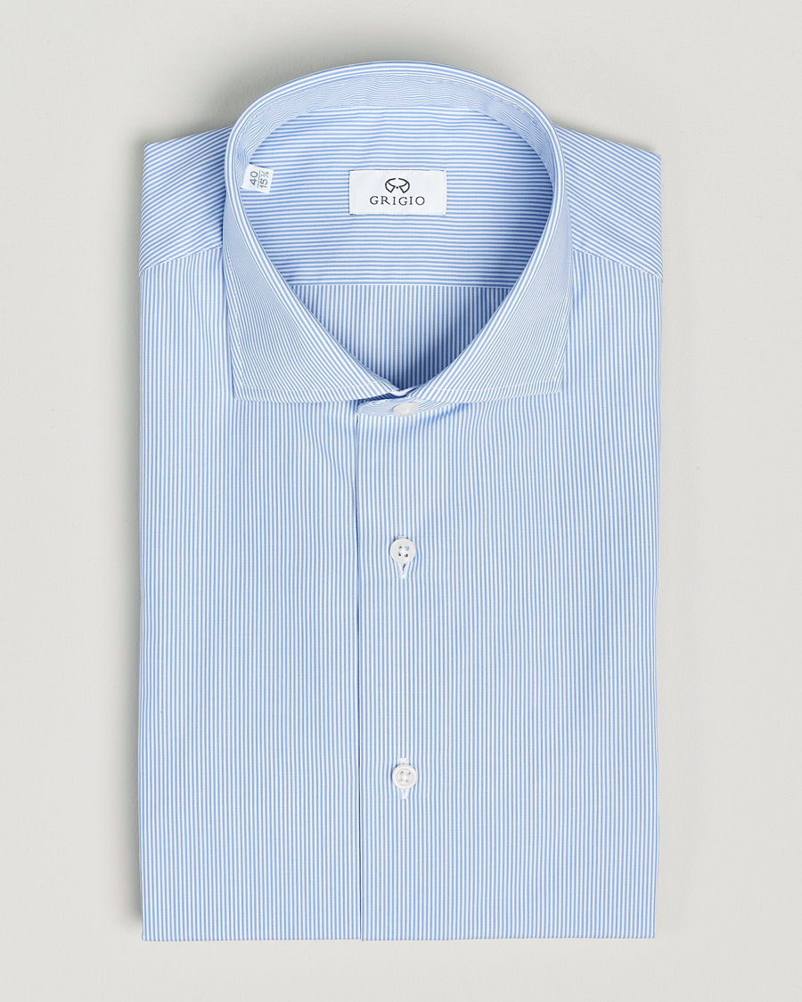 Hombres | Camisas | Grigio | Cotton Poplin Dress Shirt Light Blue Stripe