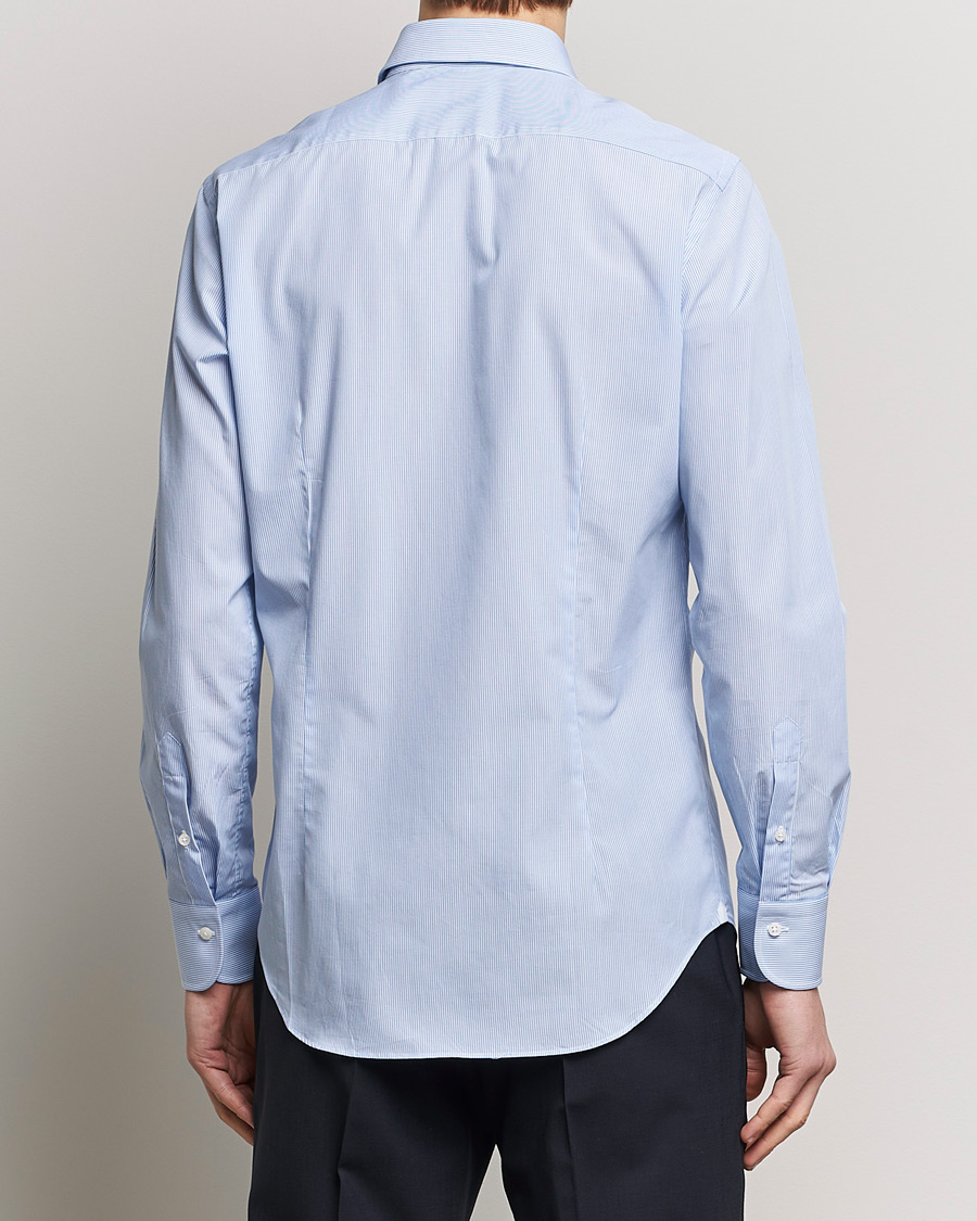 Hombres | Camisas | Grigio | Cotton Poplin Dress Shirt Light Blue Stripe