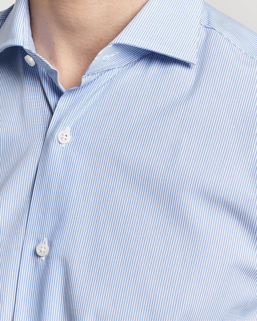 Hombres | Camisas | Grigio | Cotton Poplin Dress Shirt Light Blue Stripe