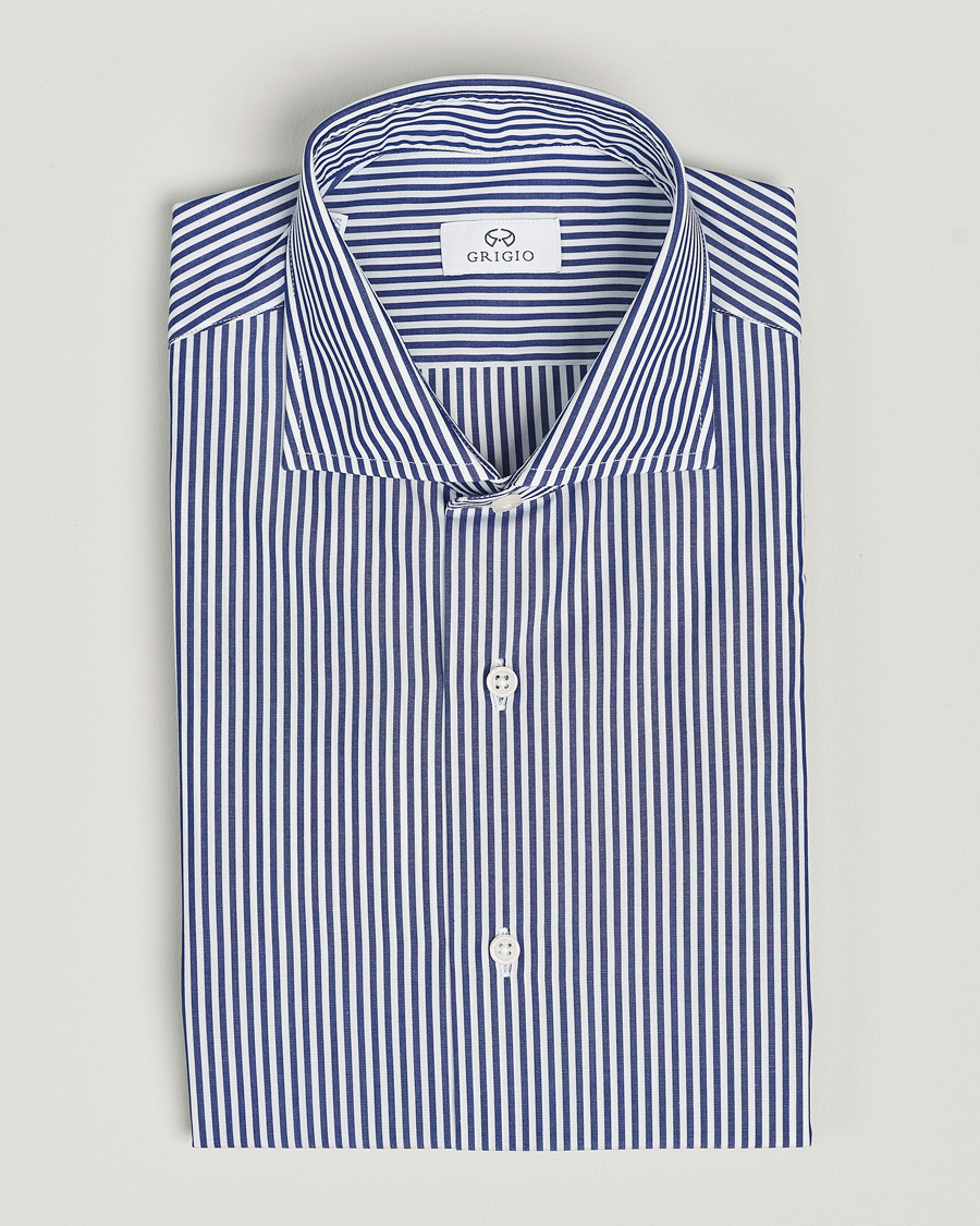 Hombres | Camisas | Grigio | Cotton Poplin Dress Shirt Blue Stripe