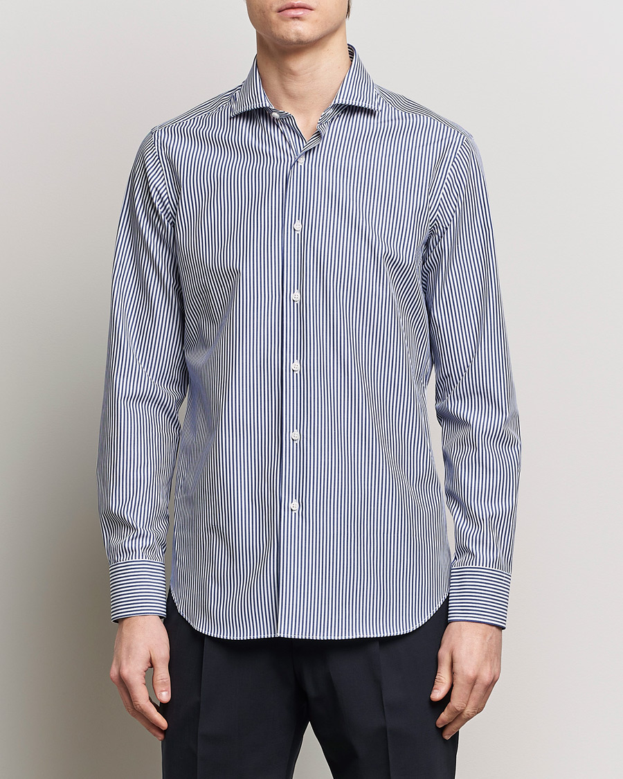 Hombres | Camisas | Grigio | Cotton Poplin Dress Shirt Blue Stripe