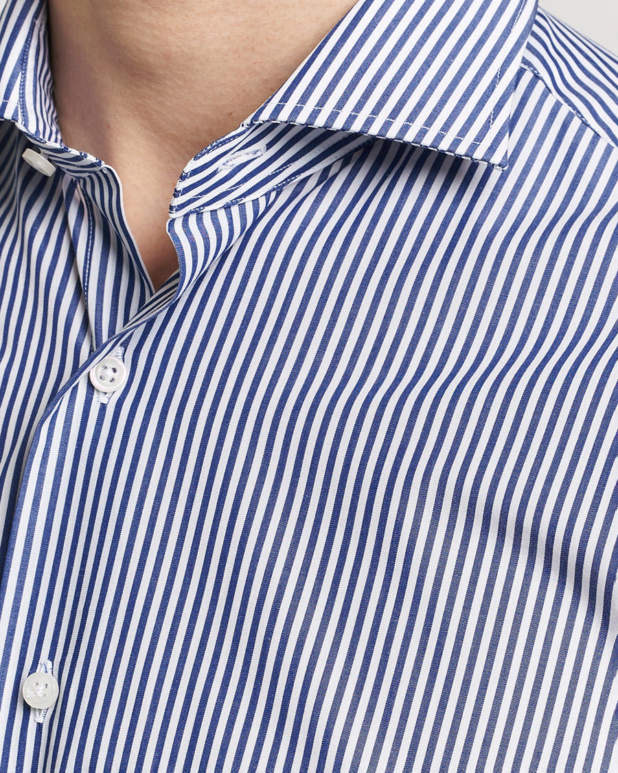 Hombres | Camisas | Grigio | Cotton Poplin Dress Shirt Blue Stripe