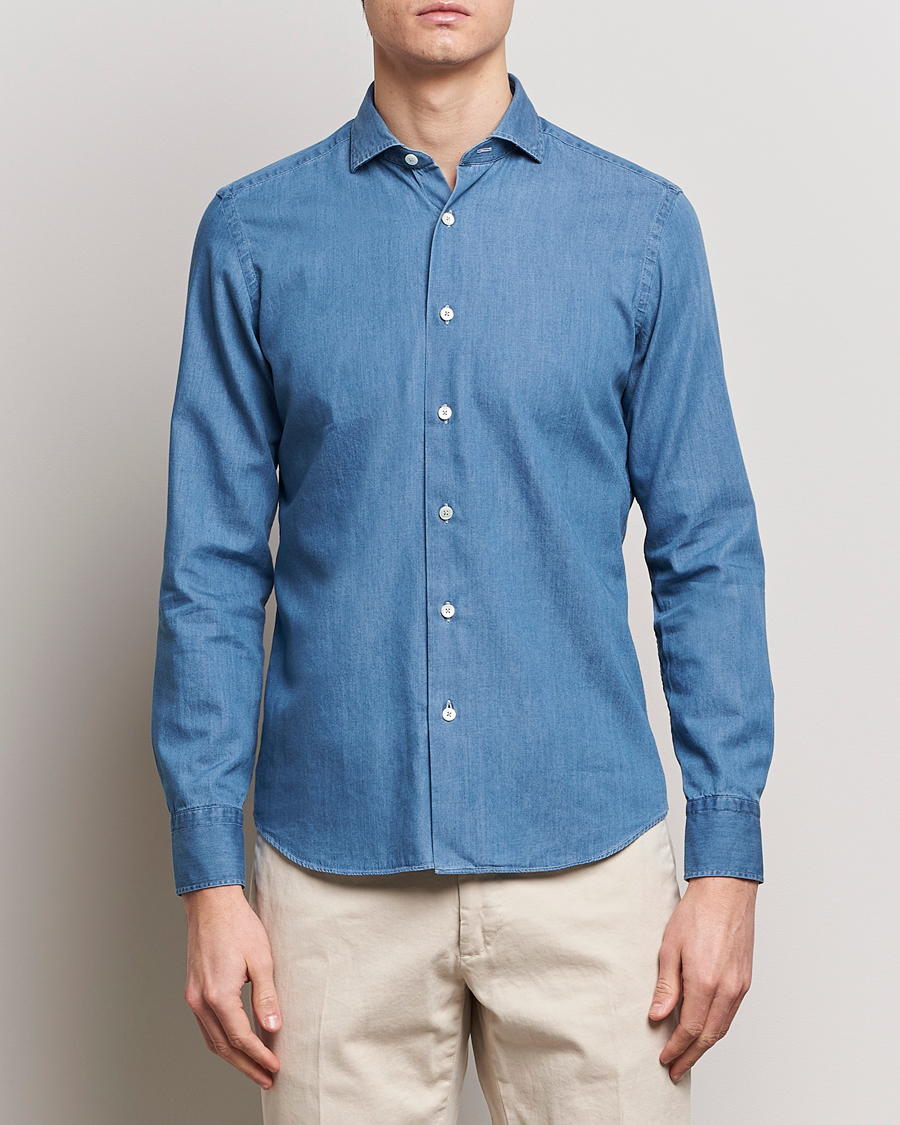 Hombres | Italian Department | Grigio | Denim Shirt Medium Blue