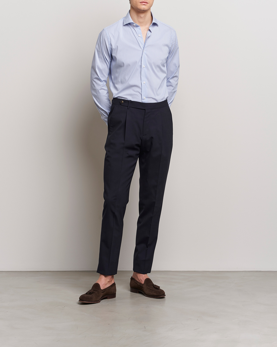 Hombres | Formal | Grigio | Comfort Stretch Dress Shirt Light Blue Stripe