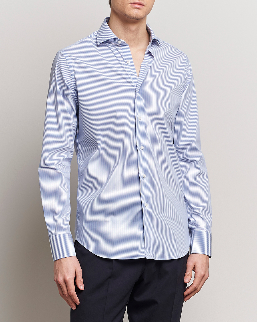 Hombres | Camisas | Grigio | Comfort Stretch Dress Shirt Light Blue Stripe