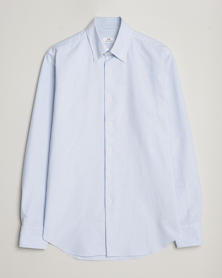 Hombres | Camisas | Grigio | Oxford Button Down Shirt Light Blue Stripe