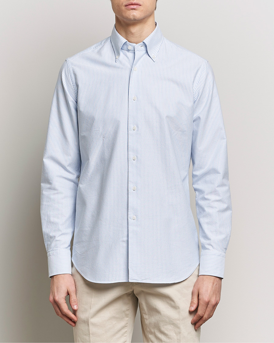 Hombres |  | Grigio | Oxford Button Down Shirt Light Blue Stripe