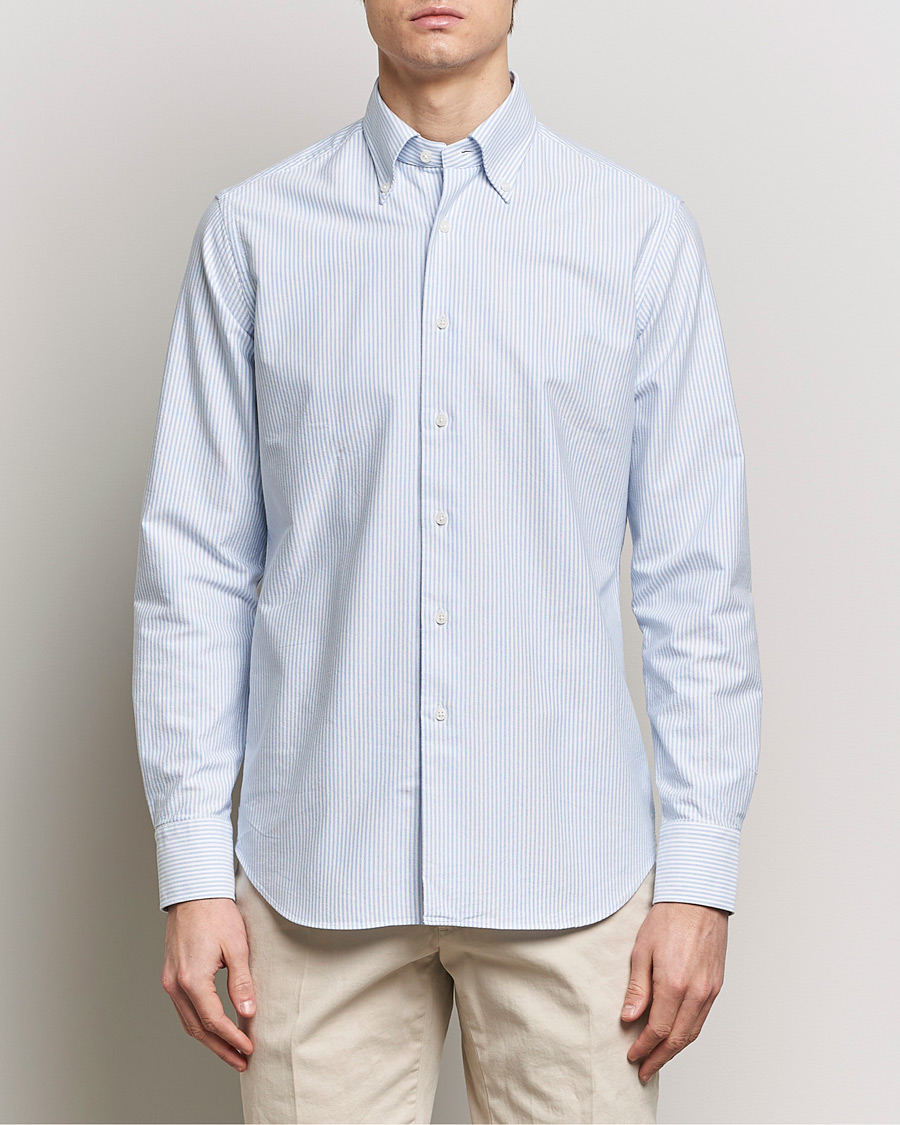 Hombres | Camisas | Grigio | Oxford Button Down Shirt Light Blue Stripe
