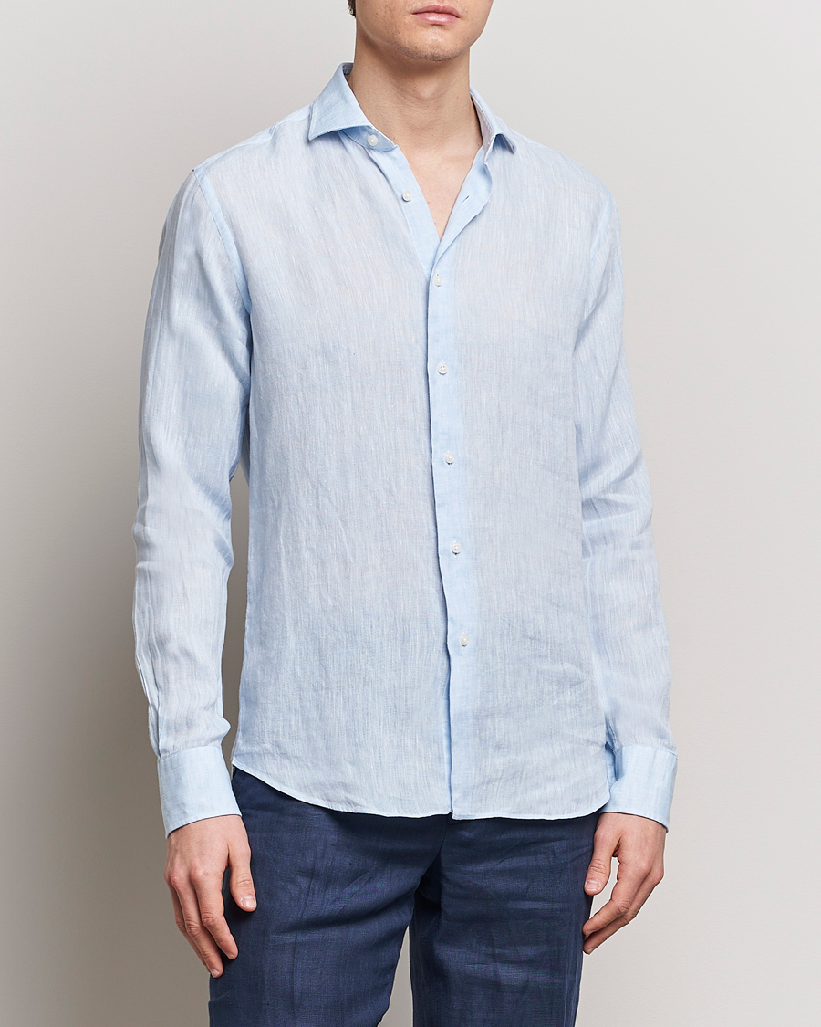Hombres | Camisas de lino | Grigio | Linen Casual Shirt Light Blue