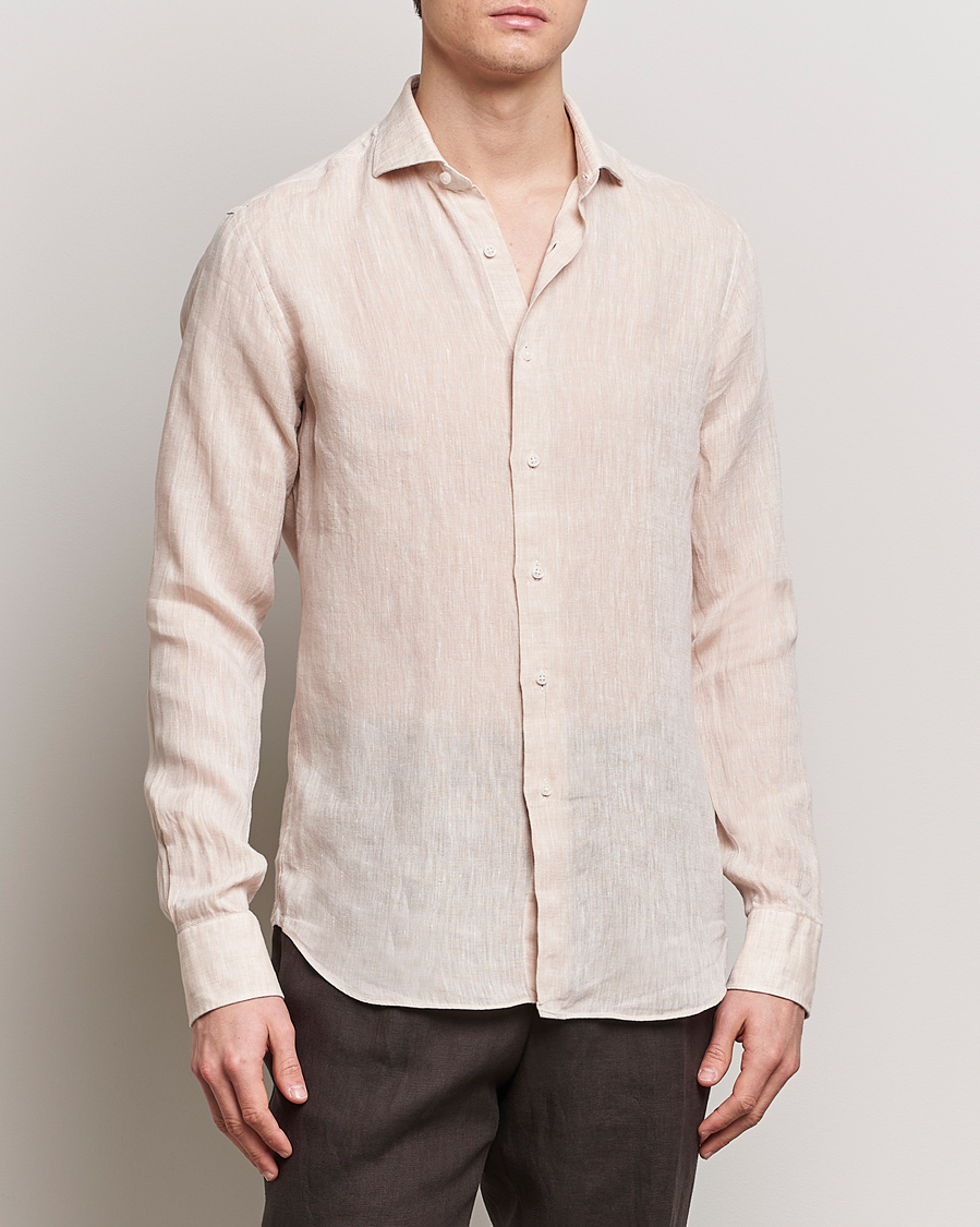 Hombres | Camisas de lino | Grigio | Linen Casual Shirt Beige