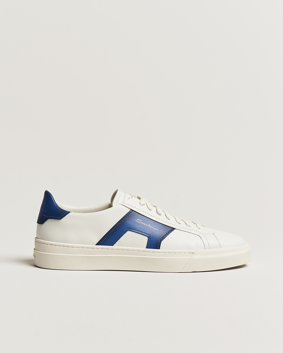 Hombres | Santoni Double Buckle Sneakers White/Navy | Santoni | Double Buckle Sneakers White/Navy