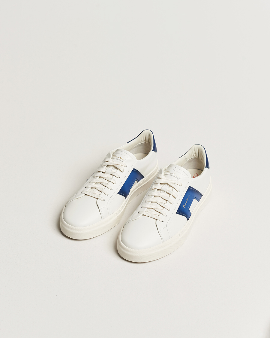 Hombres | Zapatillas blancas | Santoni | Double Buckle Sneakers White/Navy