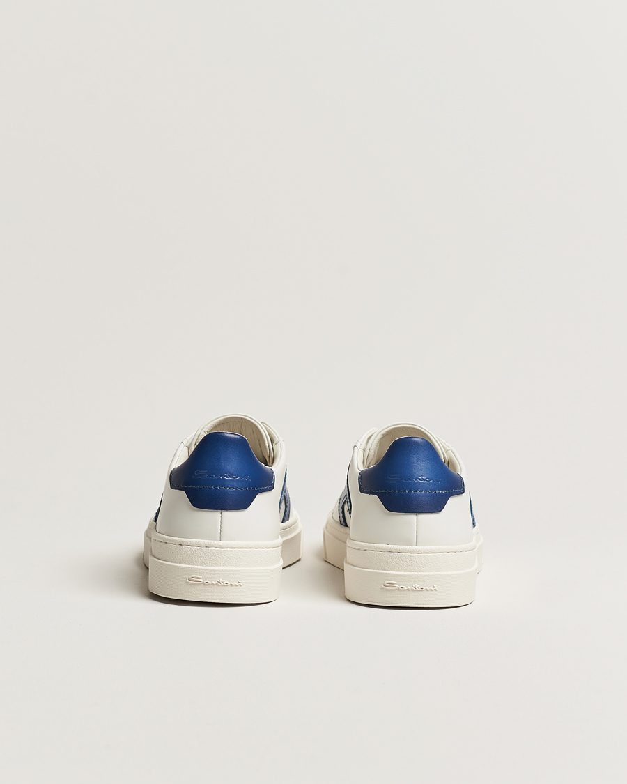Hombres | Santoni Double Buckle Sneakers White/Navy | Santoni | Double Buckle Sneakers White/Navy