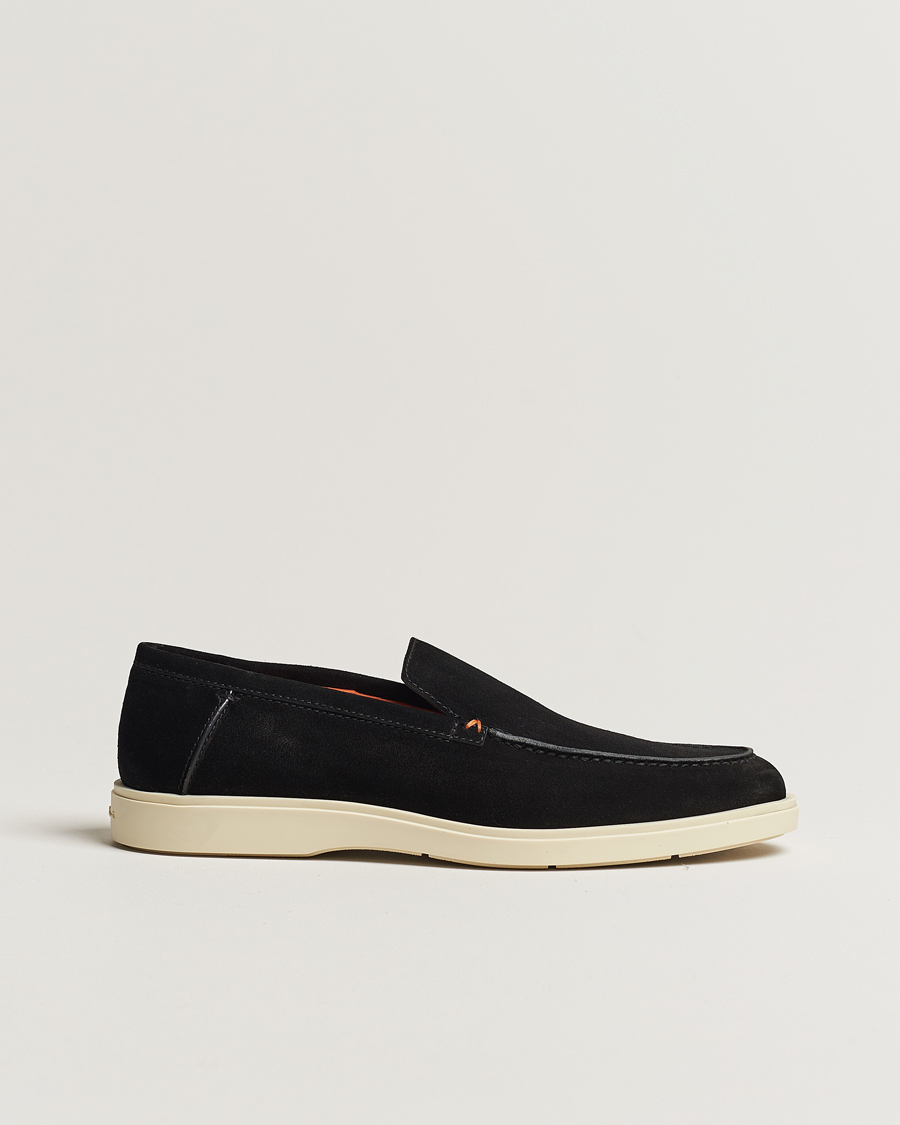 Hombres | Santoni Summer Loafers Black Suede | Santoni | Summer Loafers Black Suede