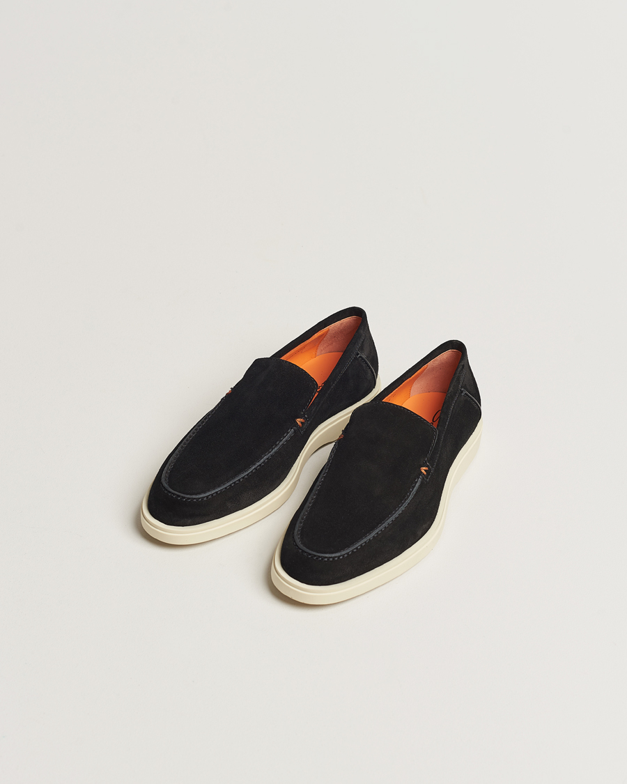 Hombres | Santoni Summer Loafers Black Suede | Santoni | Summer Loafers Black Suede