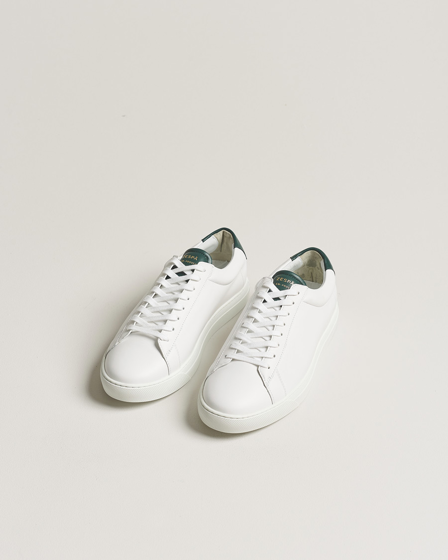 Hombres | Zapatos | Zespà | ZSP4 Nappa Leather Sneakers White/Dark Green