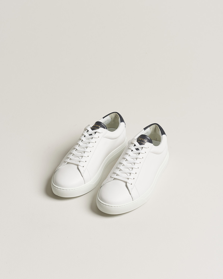 Hombres | Zapatillas blancas | Zespà | ZSP4 Nappa Leather Sneakers White/Navy