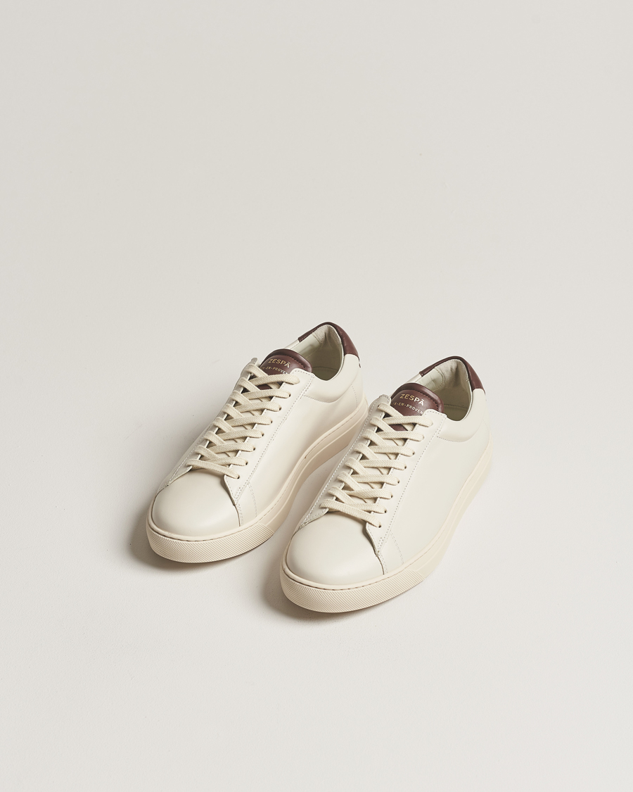 Hombres | Zapatillas blancas | Zespà | ZSP4 Nappa Leather Sneakers Off White/Brown