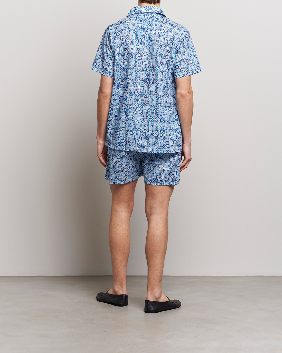 Hombres |  | Derek Rose | Shortie Printed Cotton Pyjama Set Blue