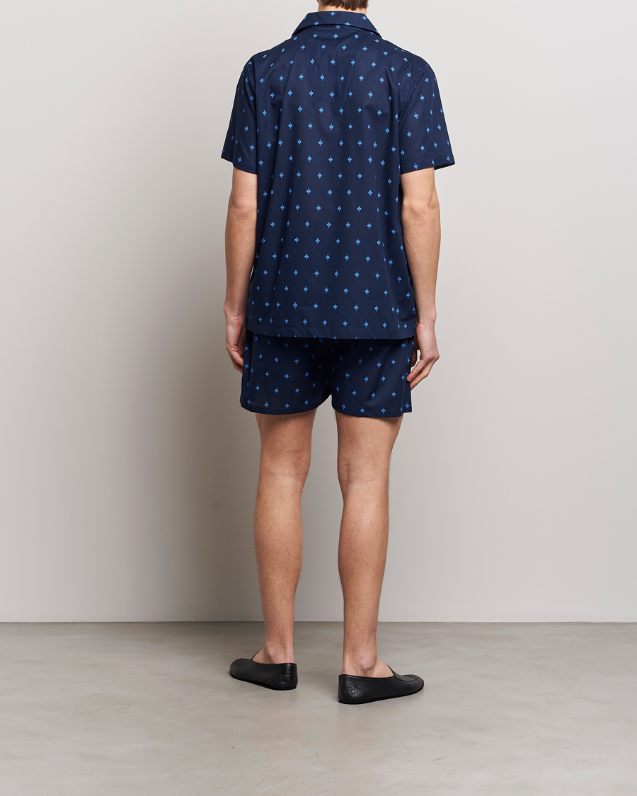 Hombres | Conjuntos de pijama | Derek Rose | Shortie Printed Cotton Pyjama Set Navy